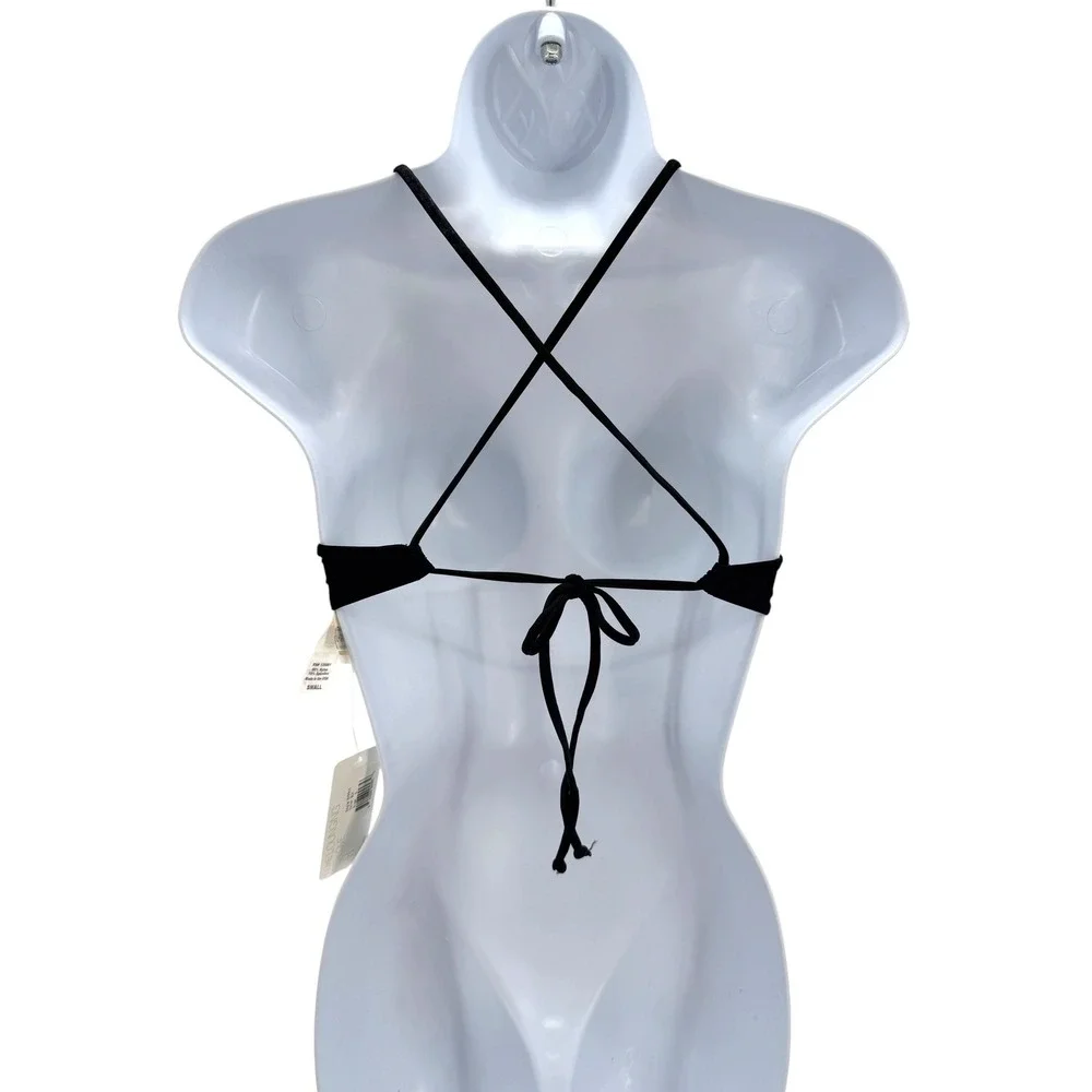 L*Space‎ Black Halter Bikini Top Gold Ring Hardware Small S NWT Luxe Lounging